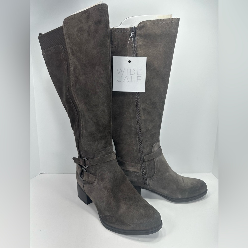 NWT - Naturalizer Wide Foot Wide Calf Tall Shaft Suede Boots - Steel Gray - Picture 4 of 11